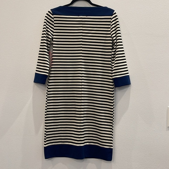 NWT Isaac Mizrahi Boatneck Black & Blue Striped Knit Midi Dress Nautical Size S - Picture 5 of 9